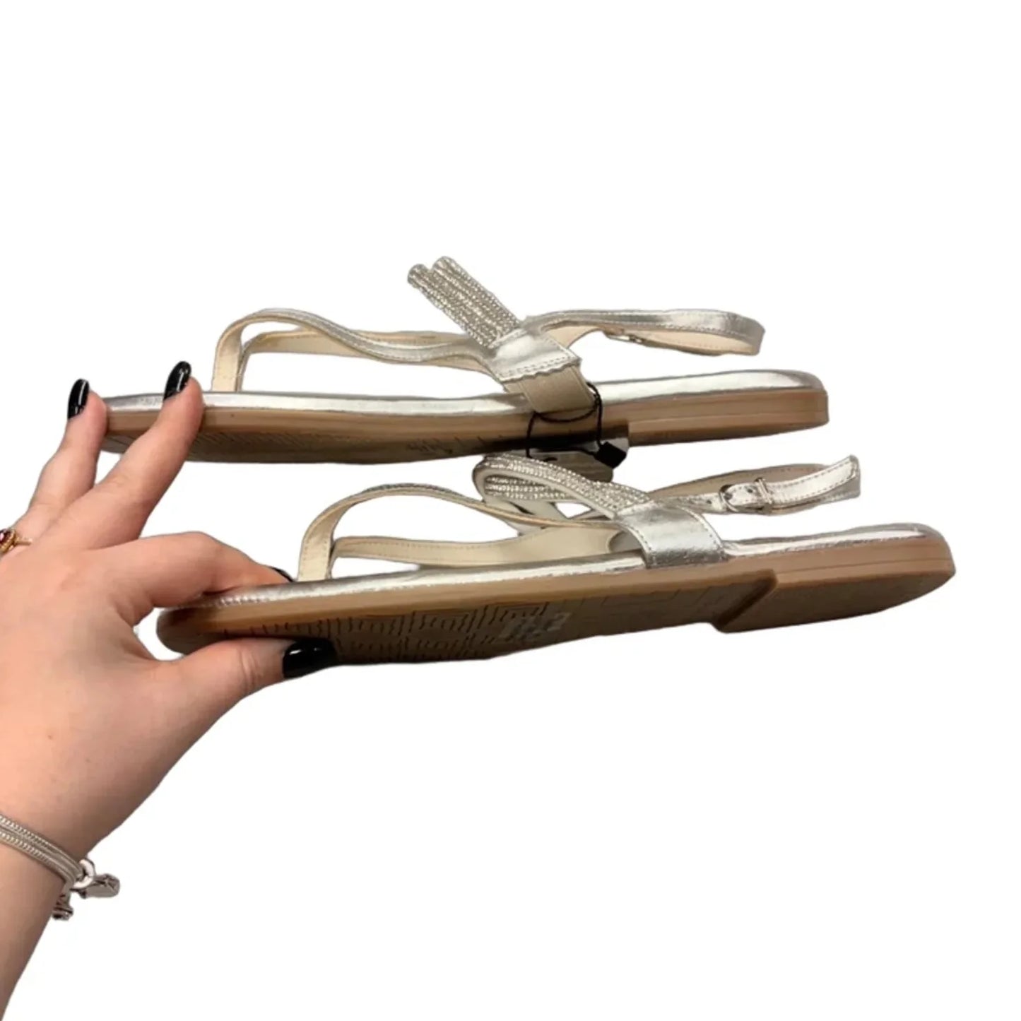 Sandals Flats By Tamaris In Silver, Size: 11.5