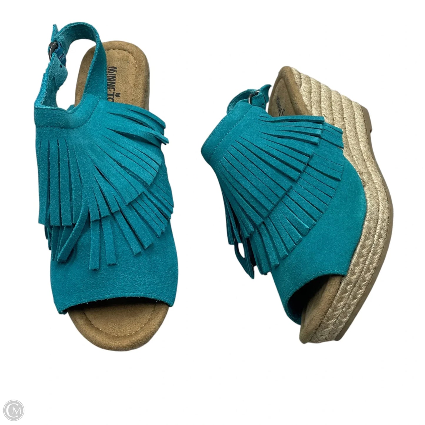 Sandals Heels Wedge By Minnetonka In Blue & White, Size: 9