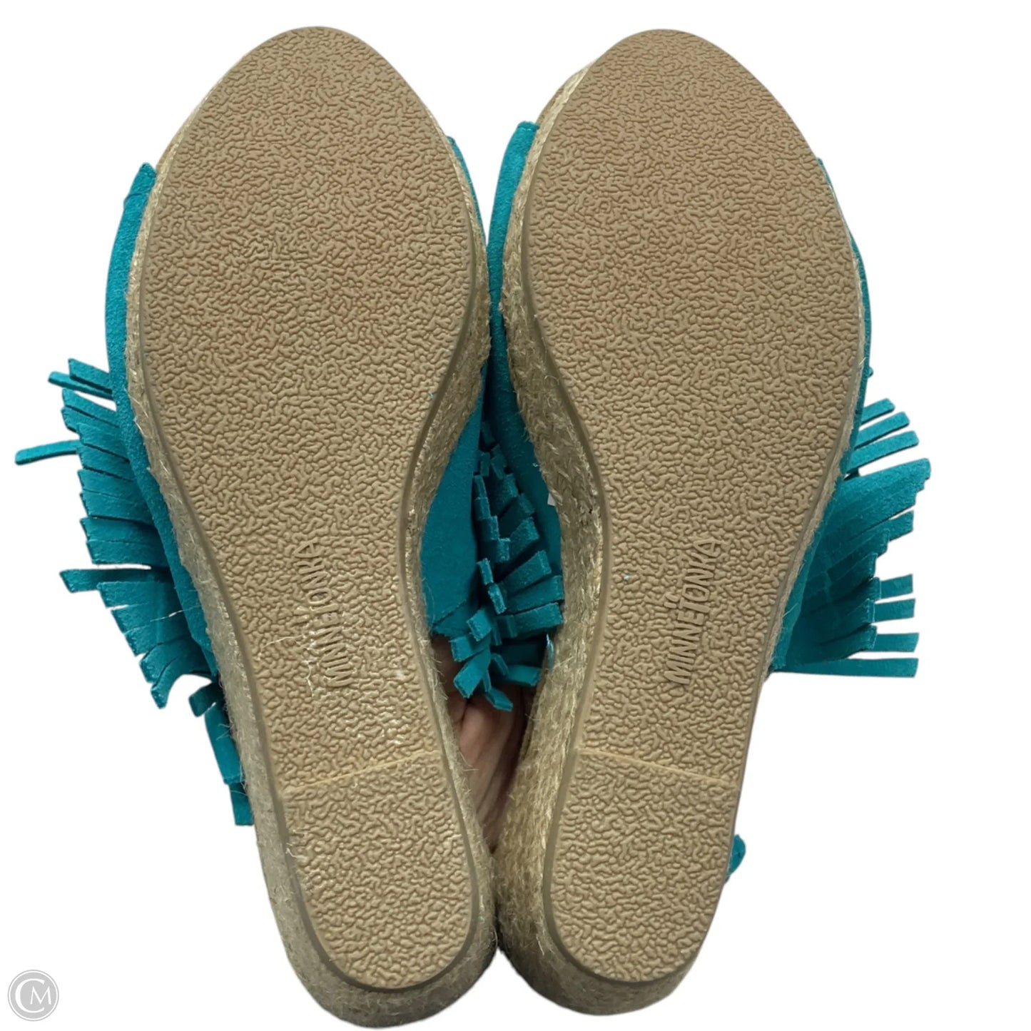Sandals Heels Wedge By Minnetonka In Blue & White, Size: 9