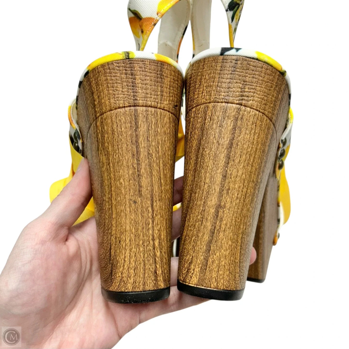 Sandals Heels Block By Just Fab In Brown & Yellow, Size: 11