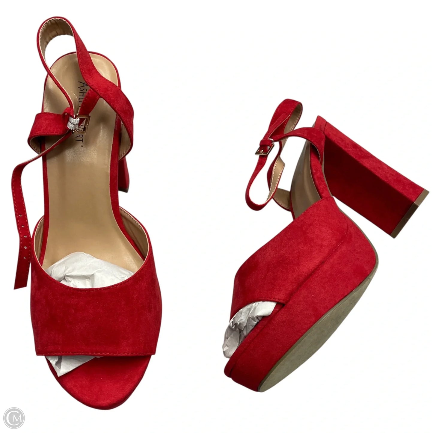 Sandals Heels Block By Ashley Stewart In Red, Size: 11