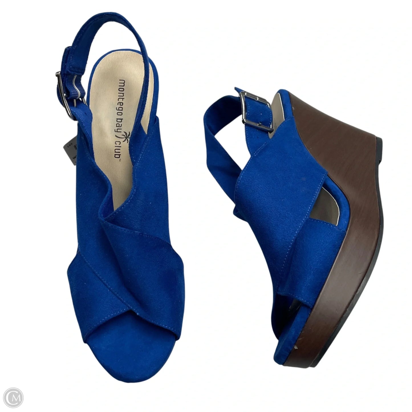 Sandals Heels Wedge By Montego Bay In Blue & Brown, Size: 12