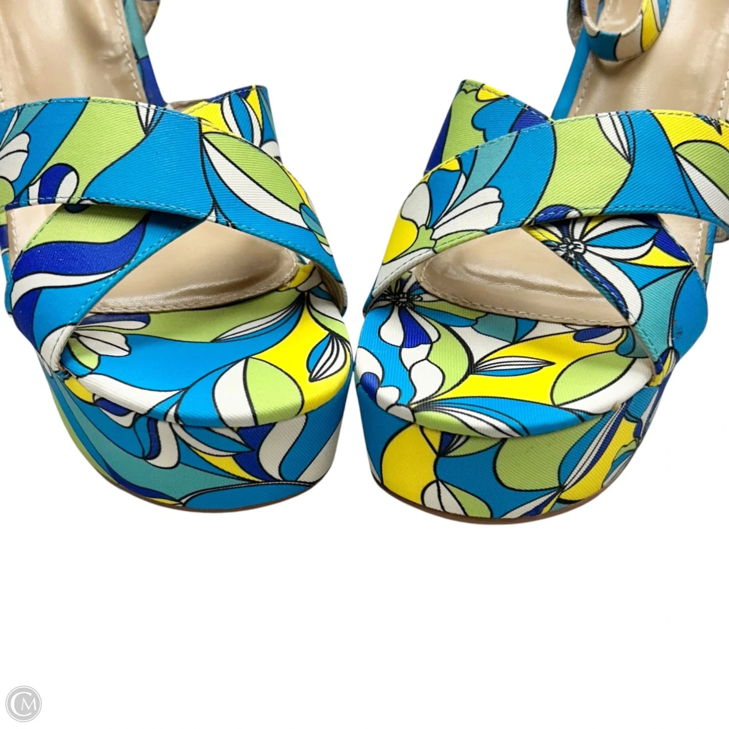 Sandals Heels Block By Jf In Blue & Green, Size: 11