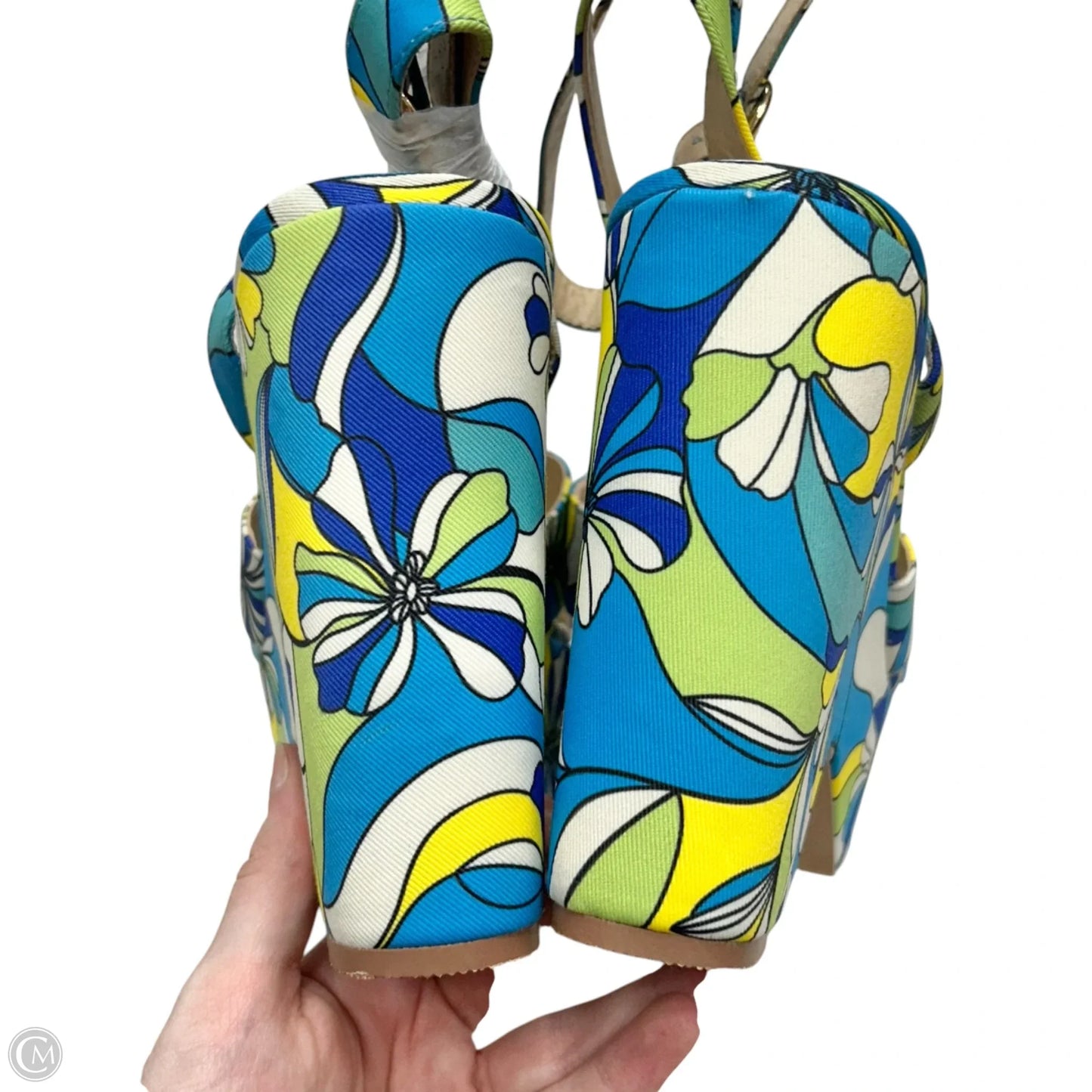 Sandals Heels Block By Jf In Blue & Green, Size: 11