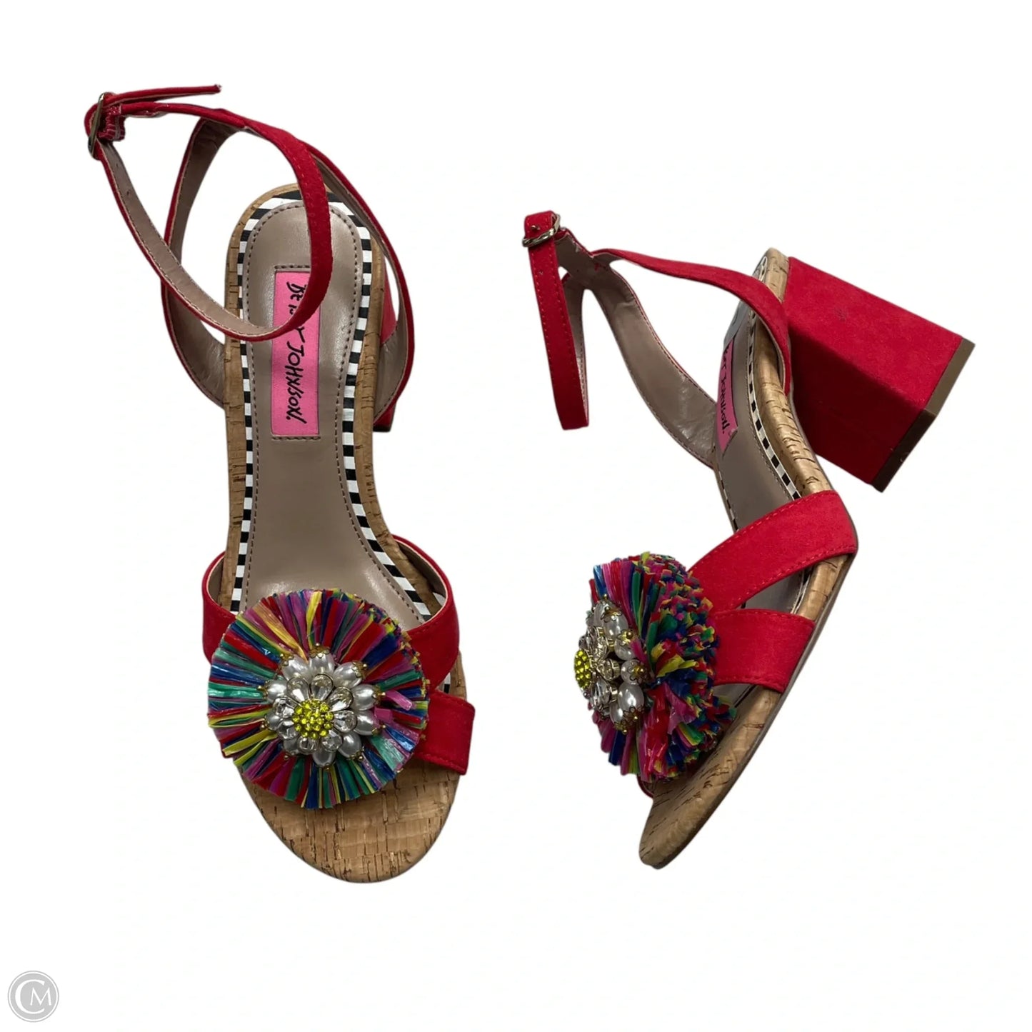 Sandals Heels Block By Betsey Johnson In Red & Tan, Size: 6