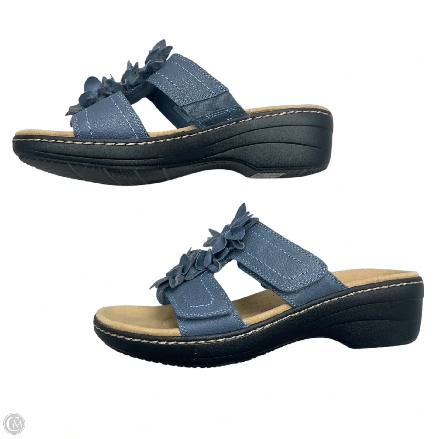 Sandals Heels Wedge By Clarks In Blue & Tan, Size: 9.5