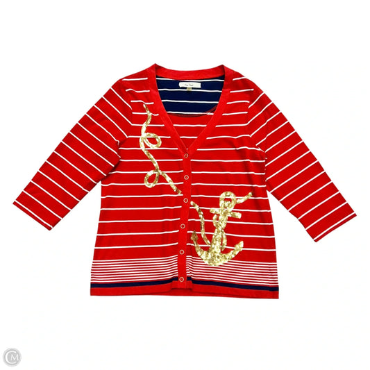 Cardigan By Onque Casuals In Red & White, Size: Xl