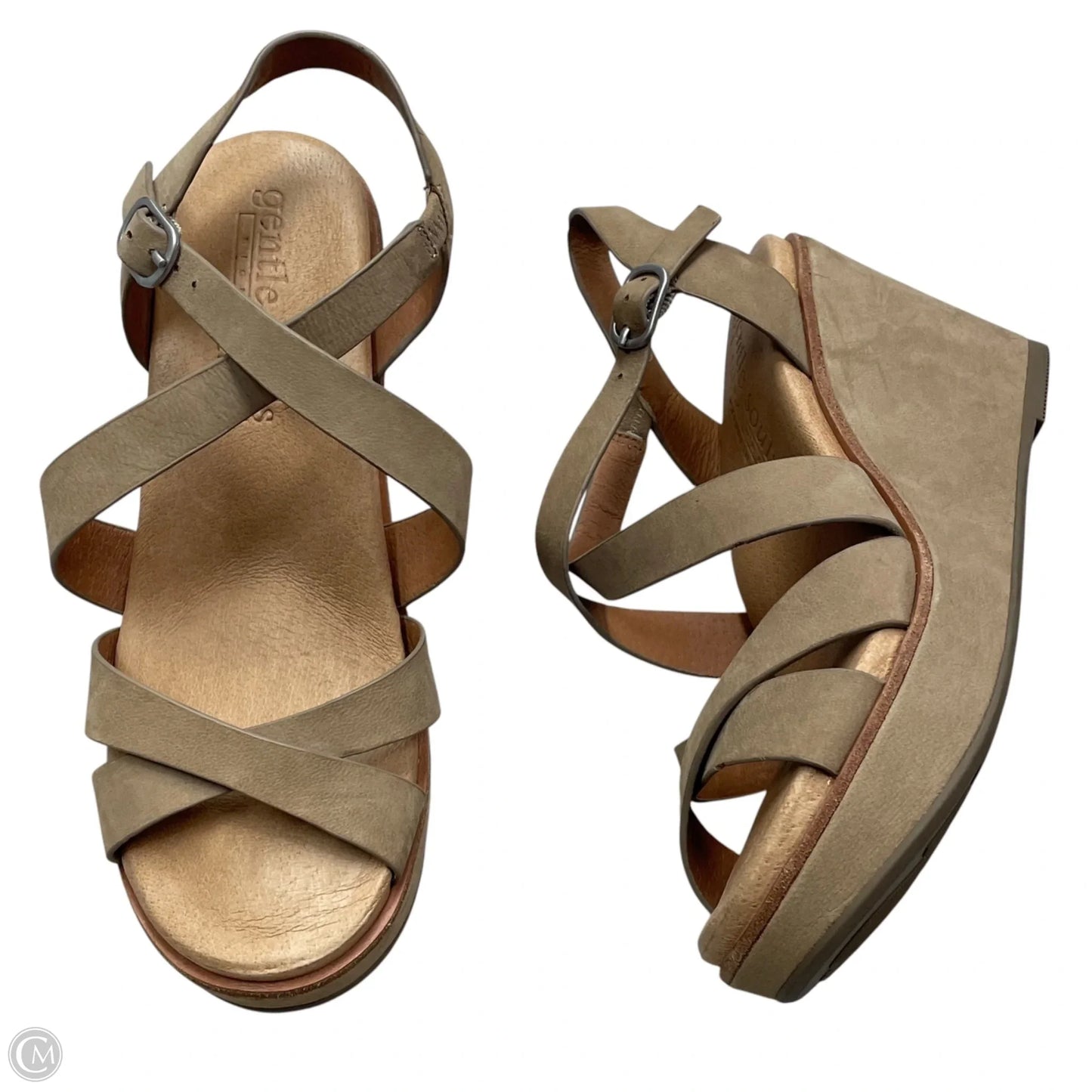 Sandals Heels Wedge By Gentle Souls In Brown & Cream, Size: 7