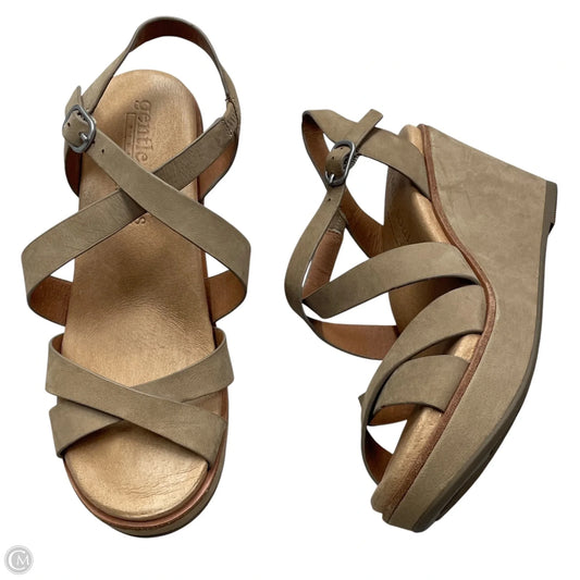 Sandals Heels Wedge By Gentle Souls In Brown & Cream, Size: 7