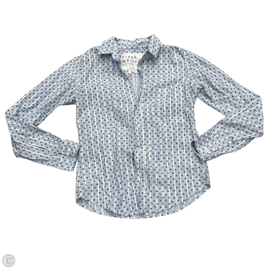 Blouse Long Sleeve By Frank And Eileen In Blue & White, Size: Xs