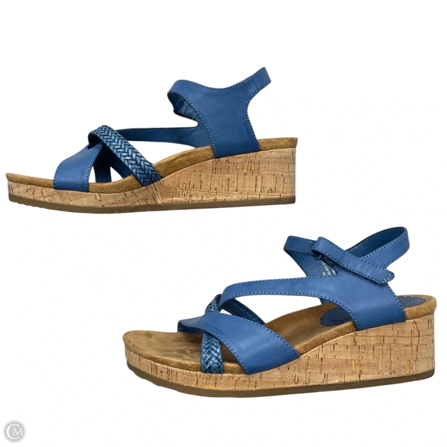 Sandals Heels Wedge By Bare Traps In Blue & Tan, Size: 8