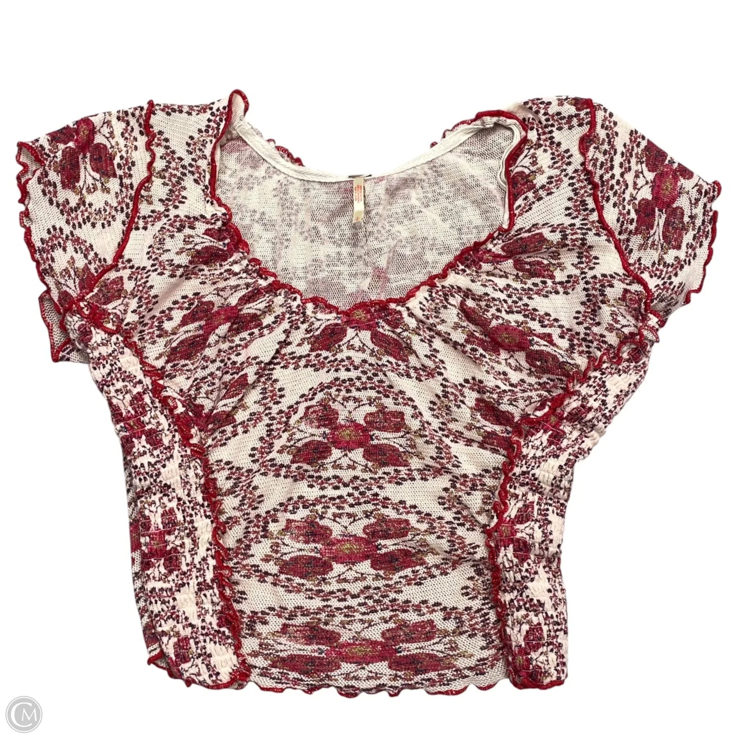 Top Short Sleeve By Free People In Cream & Red, Size: L