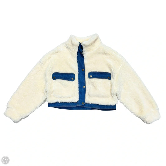 Jacket Faux Fur & Sherpa By Urban Outfitters In Blue & Cream, Size: M