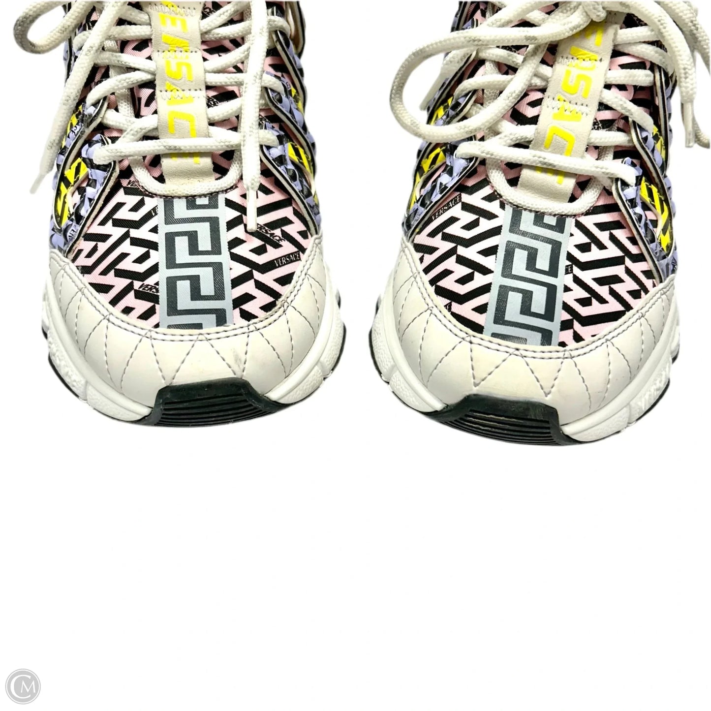 Shoes Luxury Designer By Versace In Pink & White, Size: 8.5