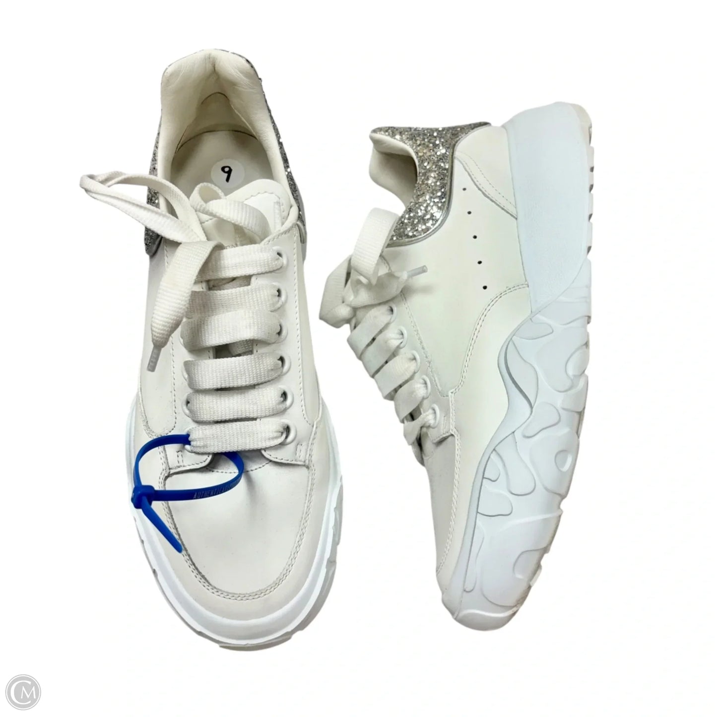 Shoes Luxury Designer By Alexander Mcqueen In Silver & White, Size: 9