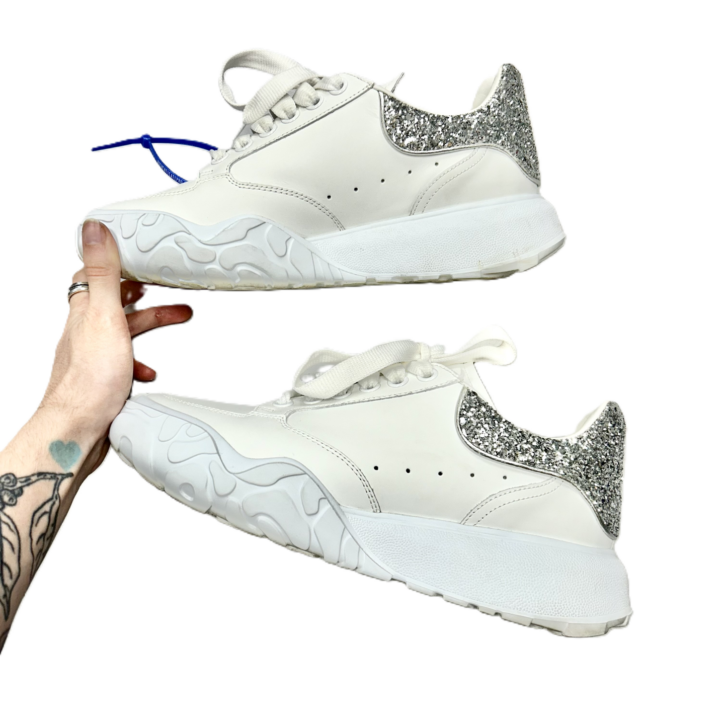 Silver & White Shoes Luxury Designer By Alexander Mcqueen, Size: 9