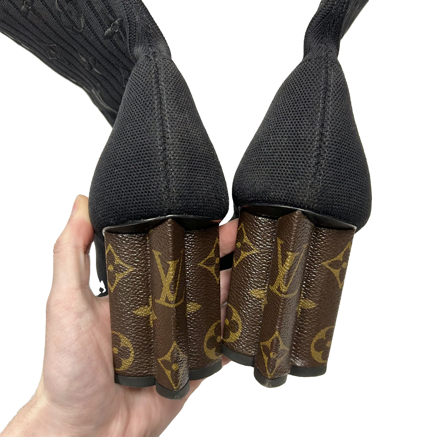Boots Luxury Designer By Louis Vuitton In Black & Brown, Size: 9