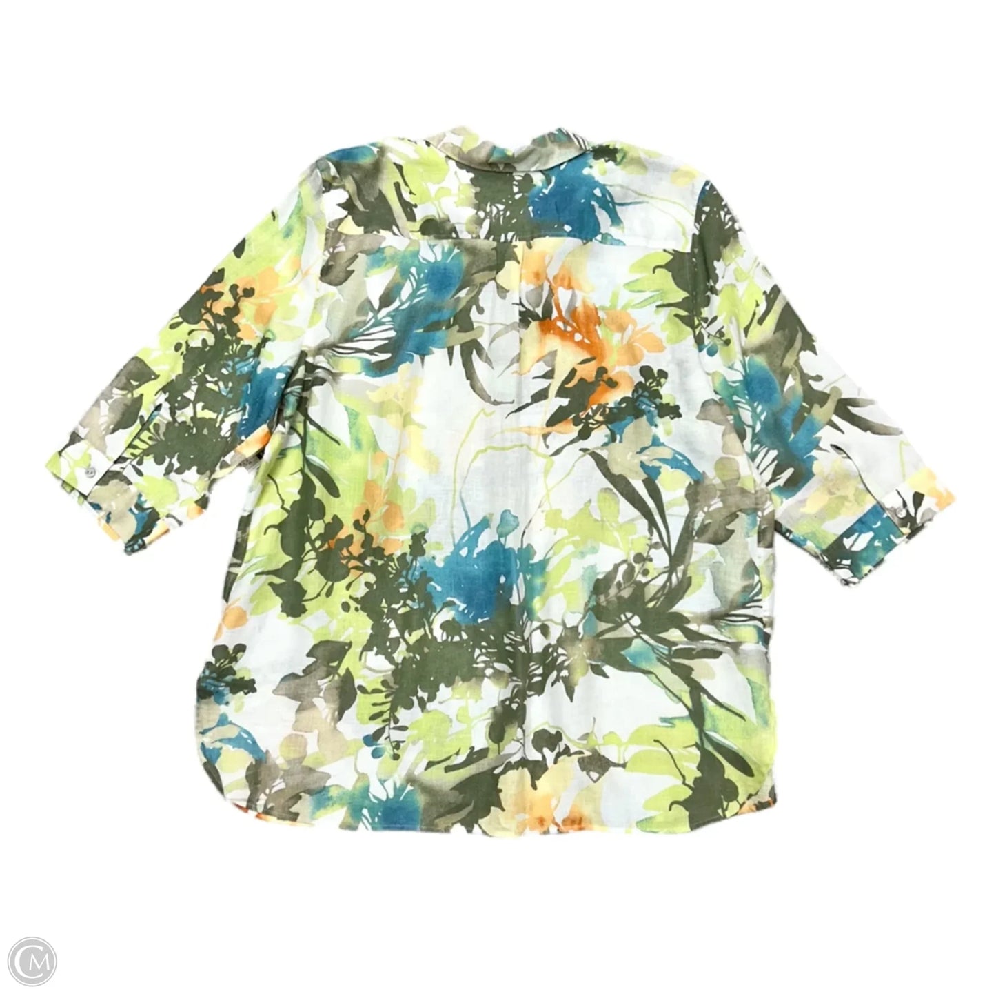 Top Long Sleeve By Chicos In Green & White, Size: 2x