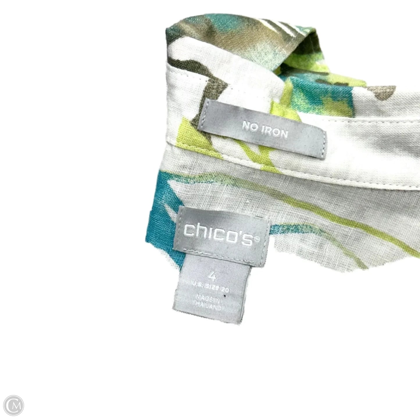 Top Long Sleeve By Chicos In Green & White, Size: 2x