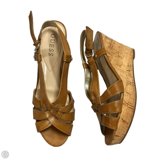 Sandals Heels Wedge By Guess In Tan, Size: 7.5