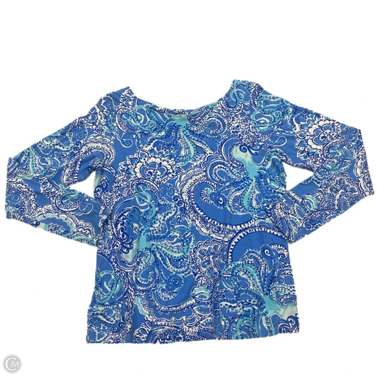 Top Long Sleeve Designer By Lilly Pulitzer In Blue & White, Size: L