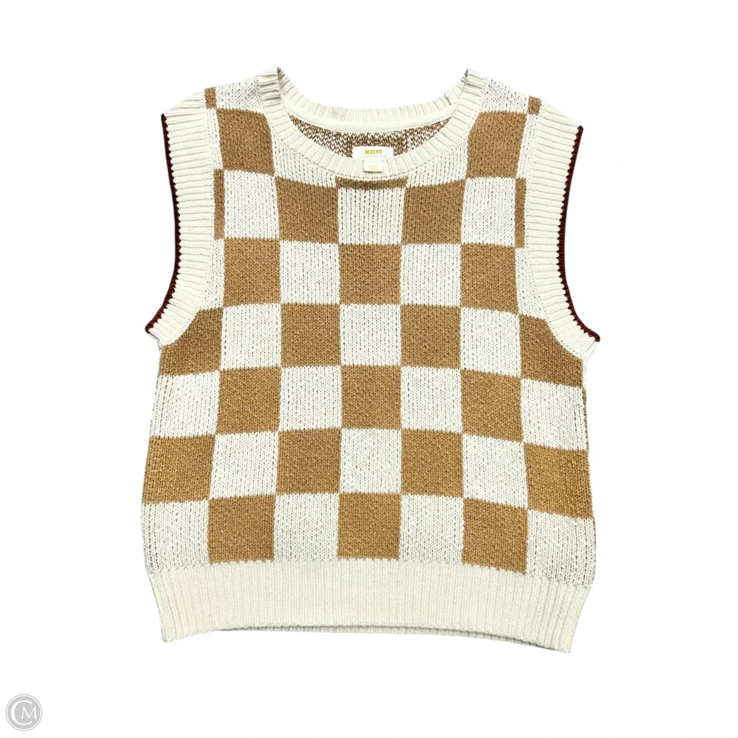 Sweater Short Sleeve By Maeve In Tan & White, Size: S