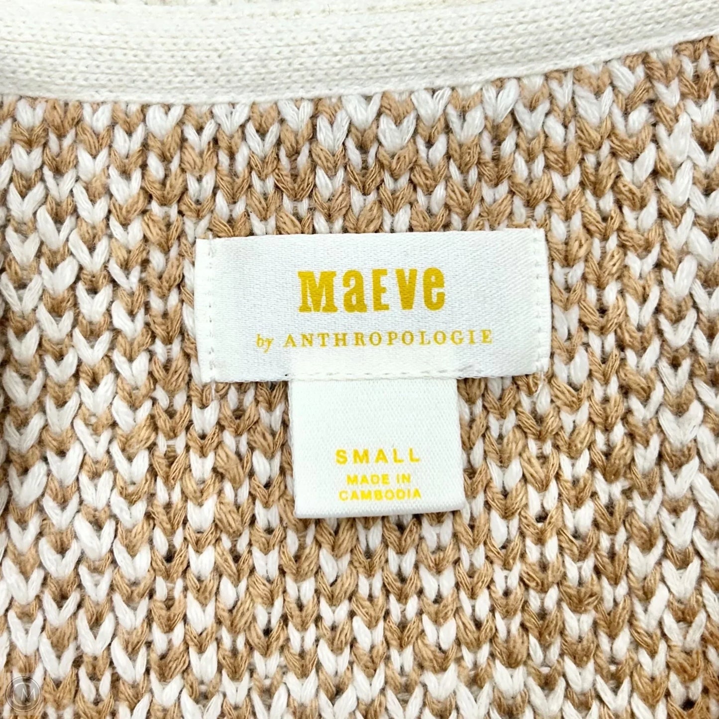 Sweater Short Sleeve By Maeve In Tan & White, Size: S