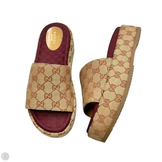 Sandals Luxury Designer By Gucci In Maroon, Size: 9.5