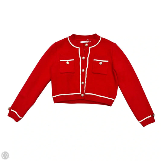 Sweater Cardigan By Knit Max In Red & White, Size: L