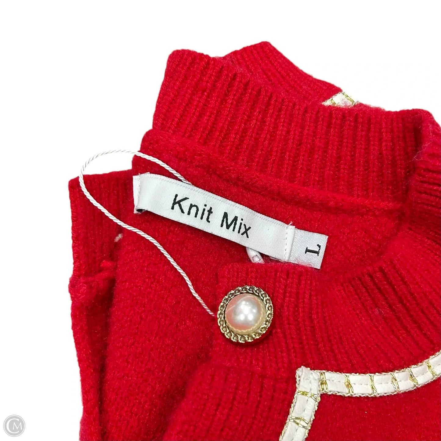 Sweater Cardigan By Knit Max In Red & White, Size: L