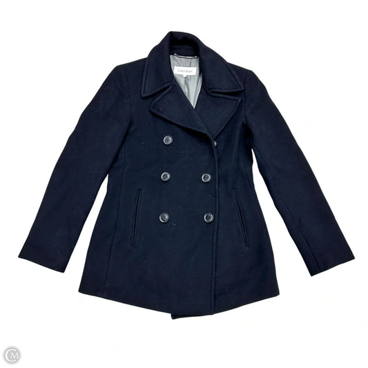Coat Peacoat By Calvin Klein In Navy, Size: Xs