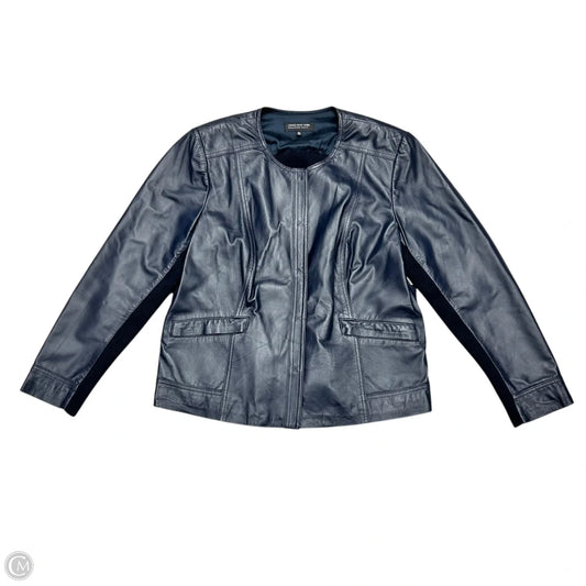Jacket Leather By Jones New York In Navy, Size: Xl