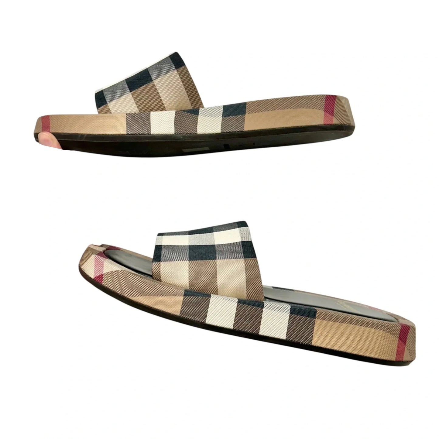 Sandals Luxury Designer By Burberry In Plaid Pattern, Size: 8.5