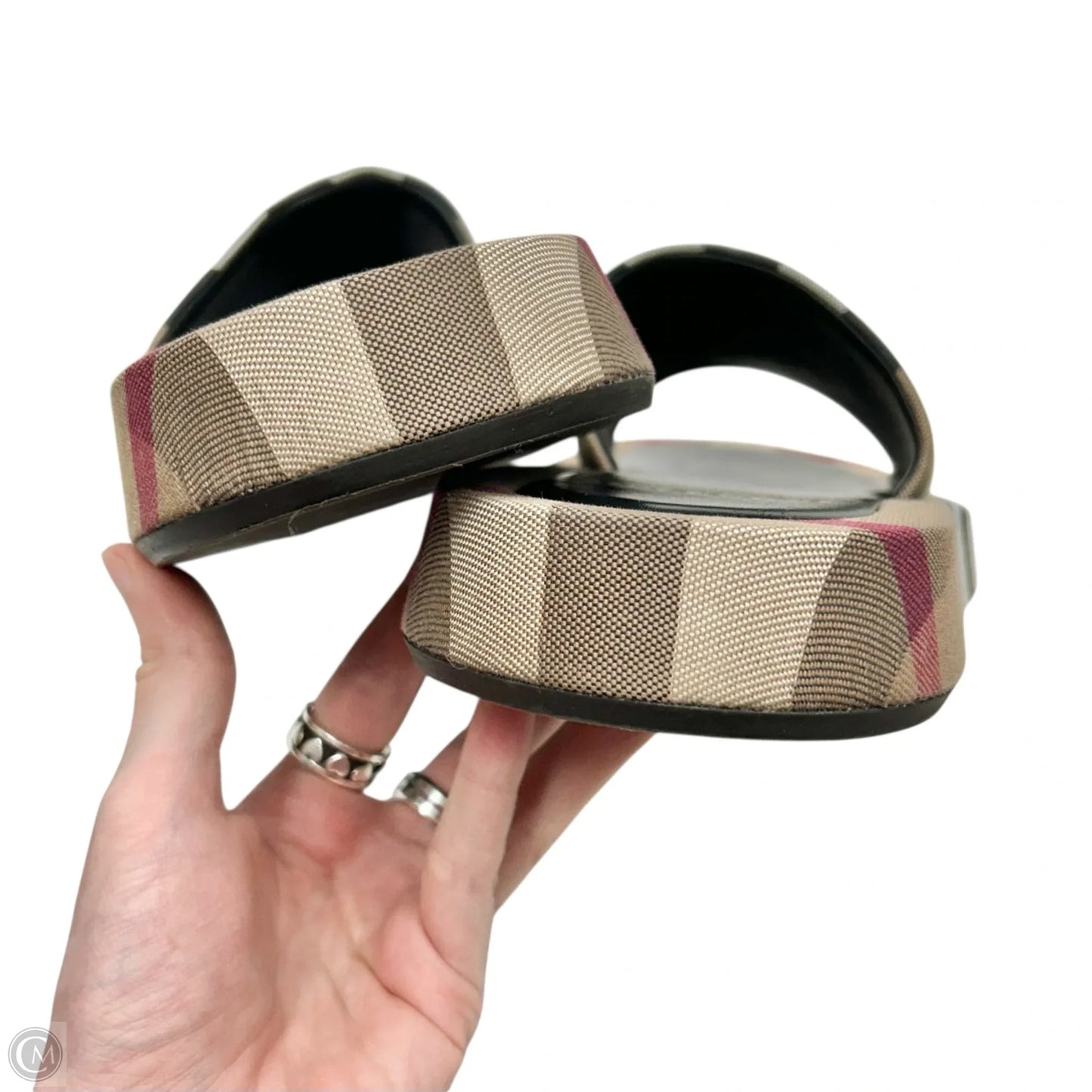 Sandals Luxury Designer By Burberry In Plaid Pattern, Size: 8.5