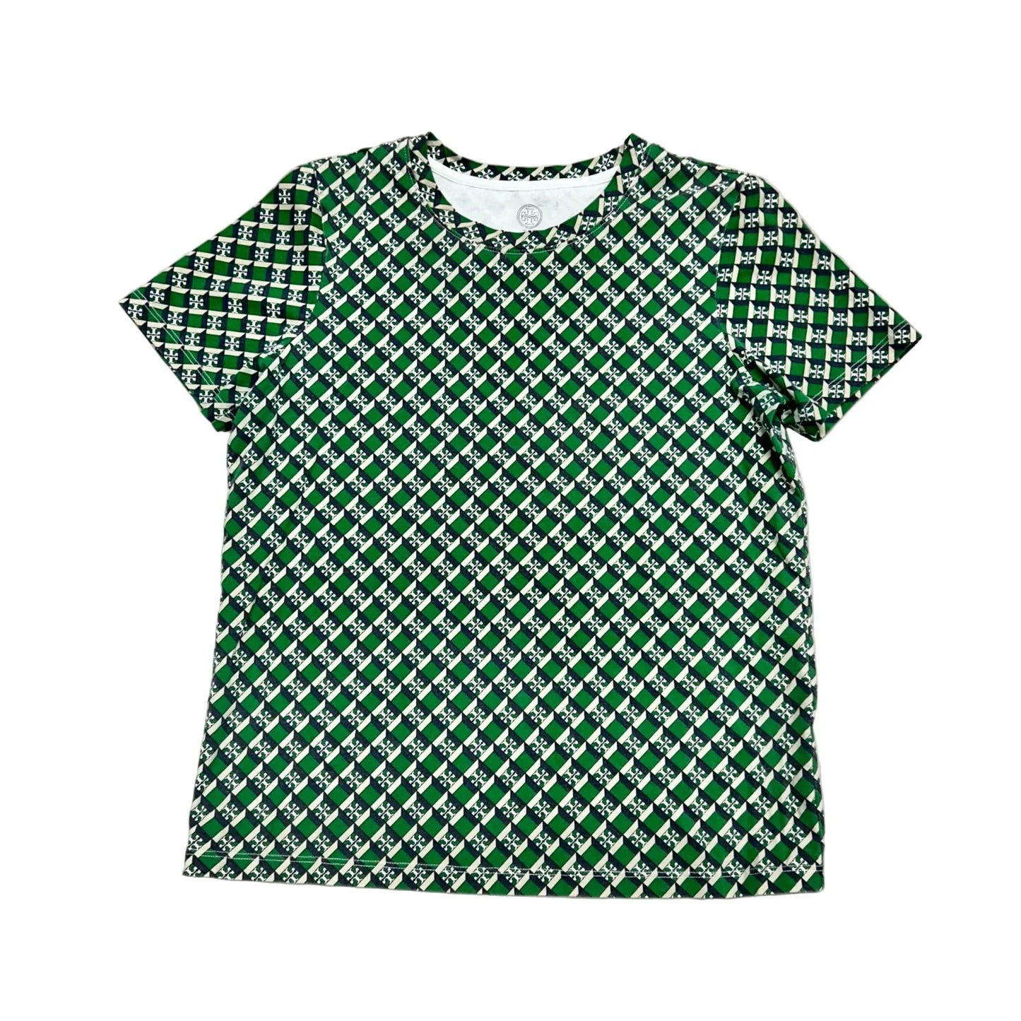 Top Short Sleeve Designer By Tory Burch In Green & White, Size: M