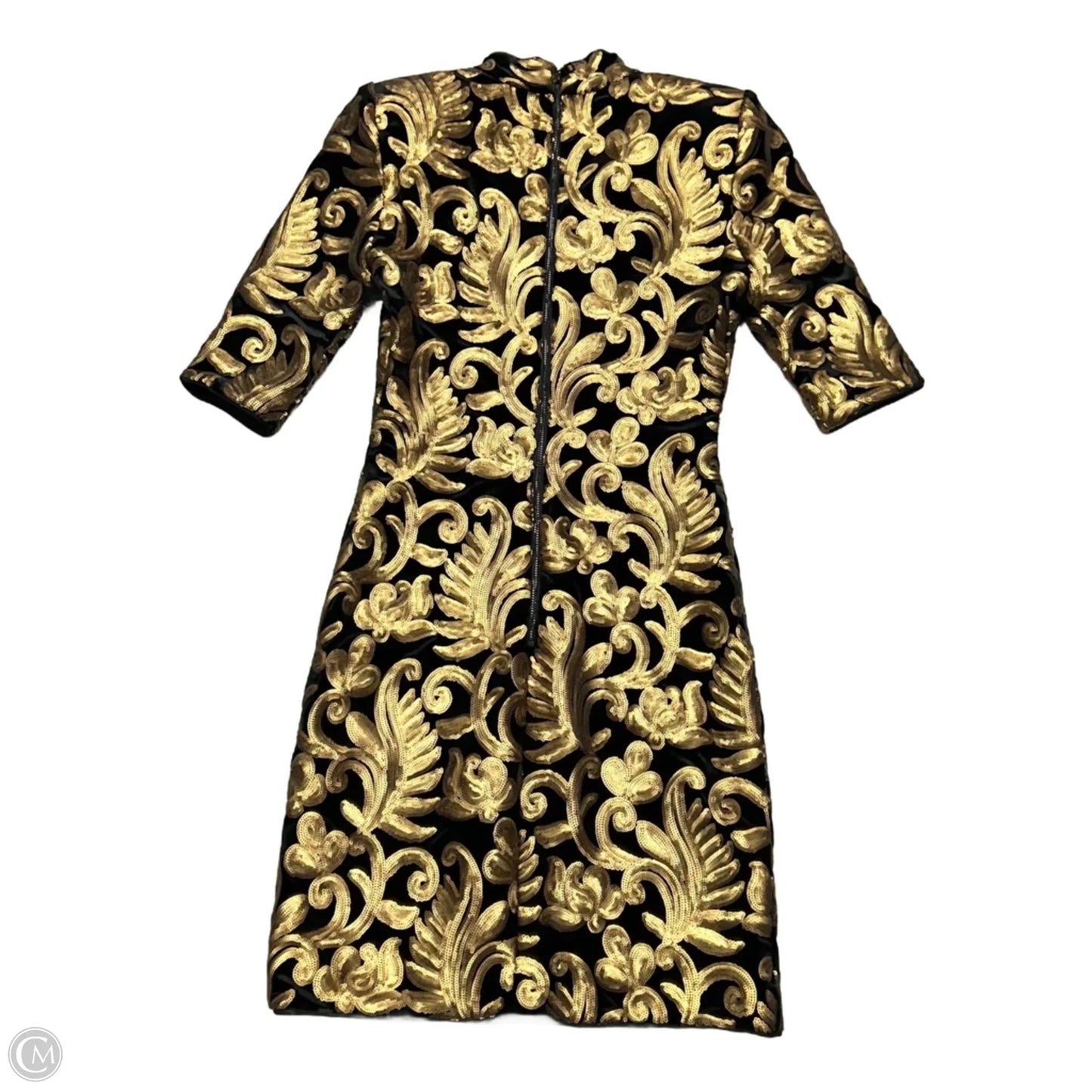 Dress Designer By Alice + Olivia In Black & Gold, Size: Xs