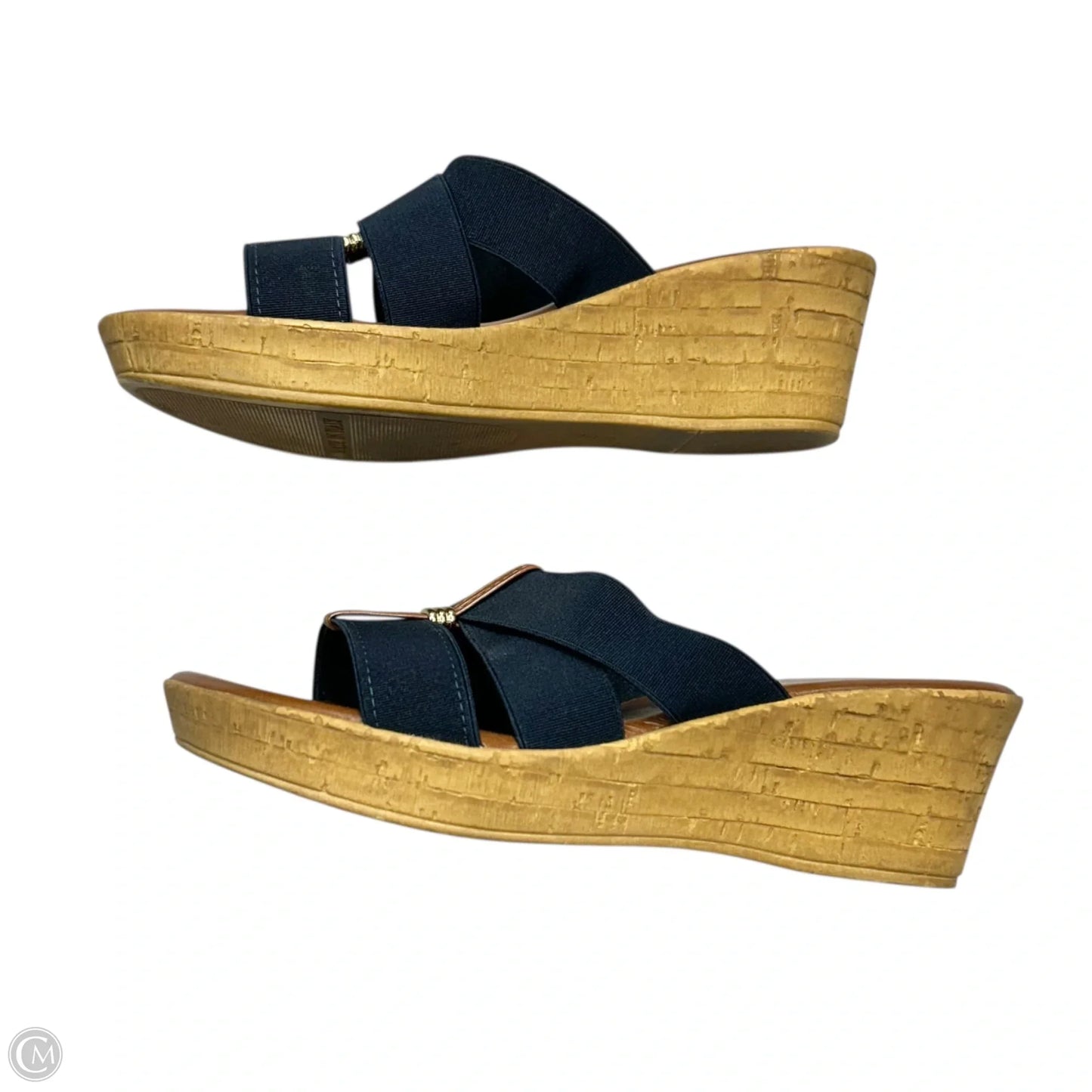Sandals Heels Wedge By Italian Shoemakers In Navy, Size: 9