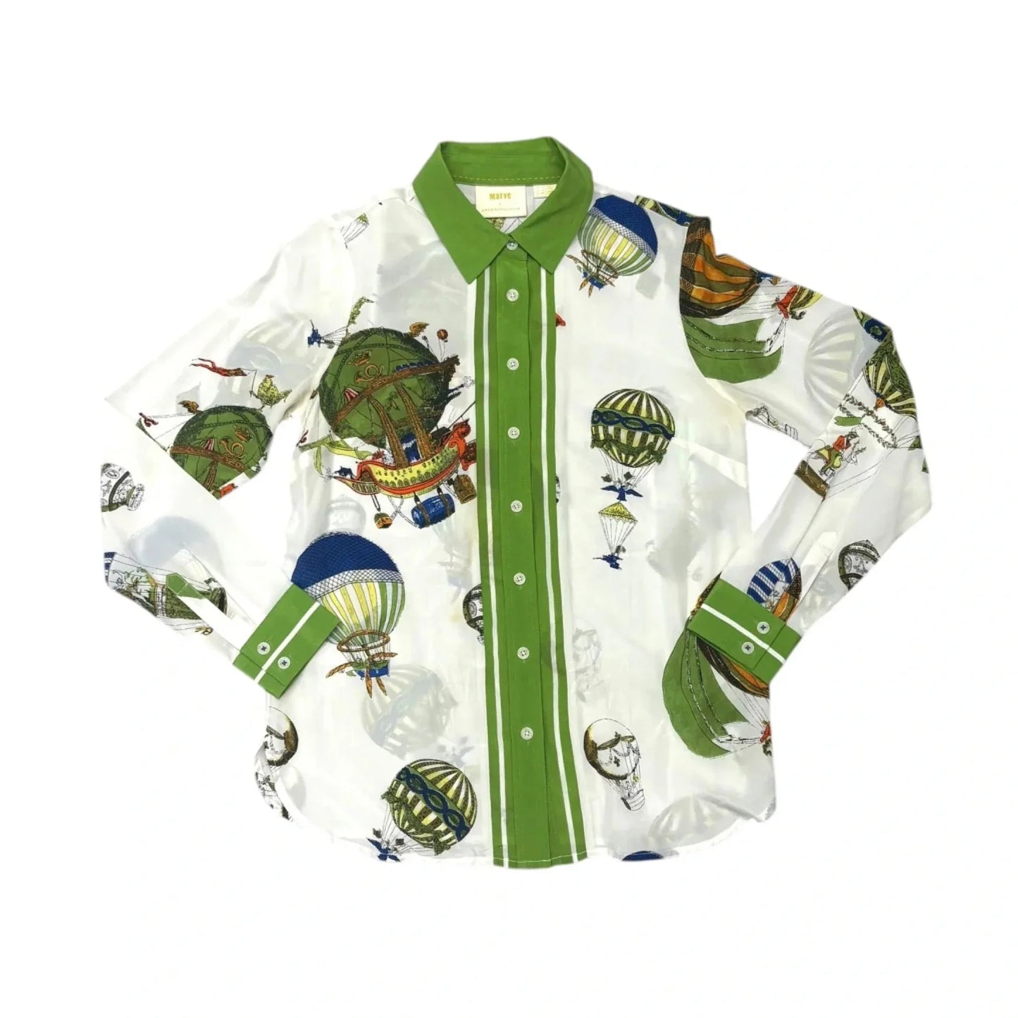 Top Long Sleeve By Maeve In Green & White, Size: Xs