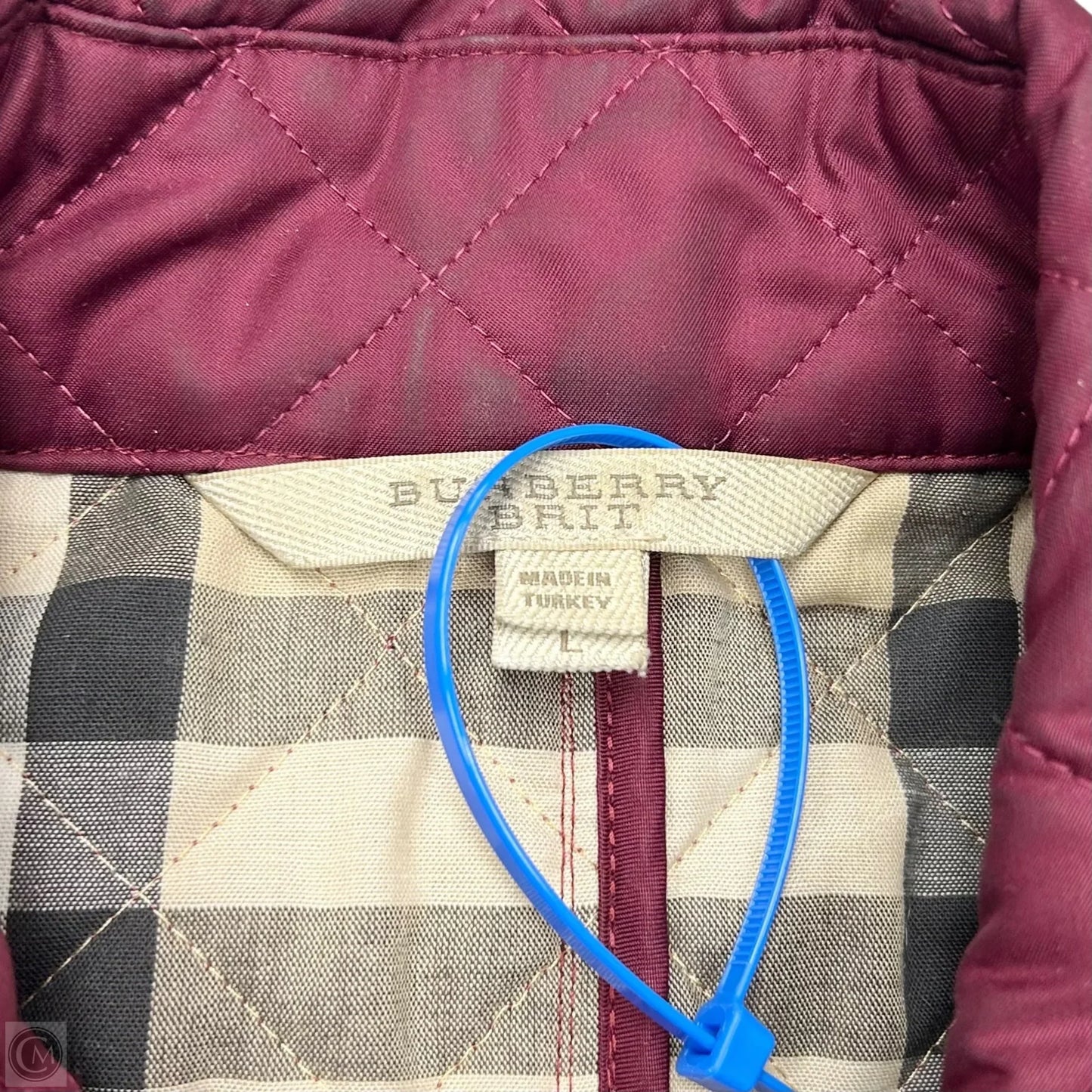 Jacket Luxury Designer By Burberry In Maroon, Size: L