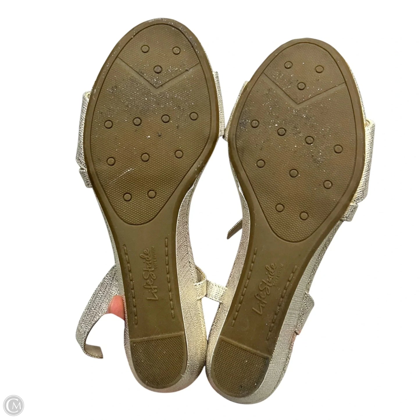 Sandals Heels Wedge By Life Stride In Gold, Size: 9