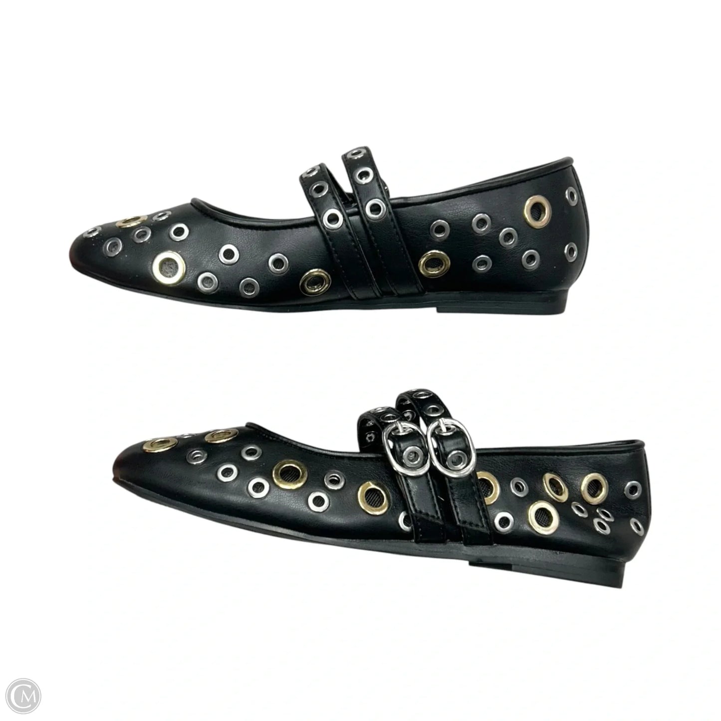 Shoes Flats By Aqua In Black & Silver, Size: 6.5