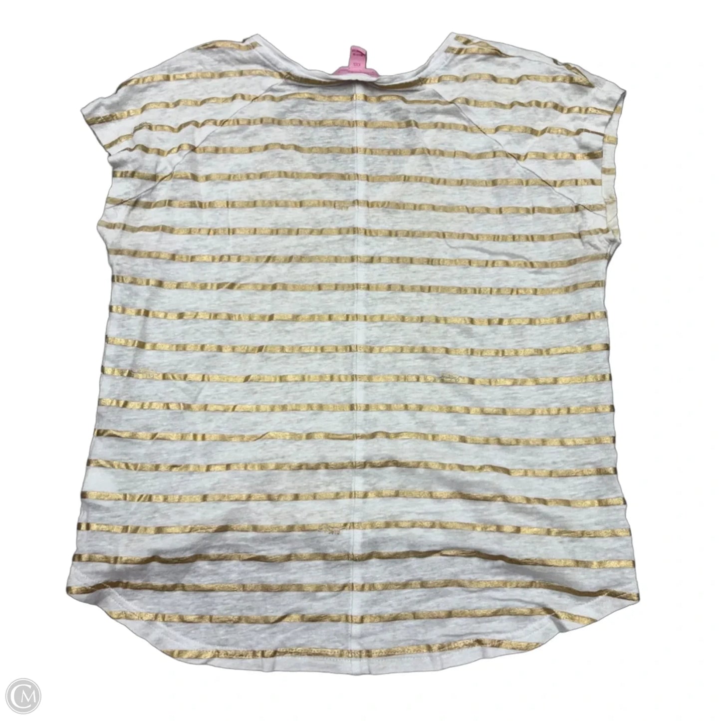 Top Short Sleeve Designer By Lilly Pulitzer In Gold & White, Size: Xxs