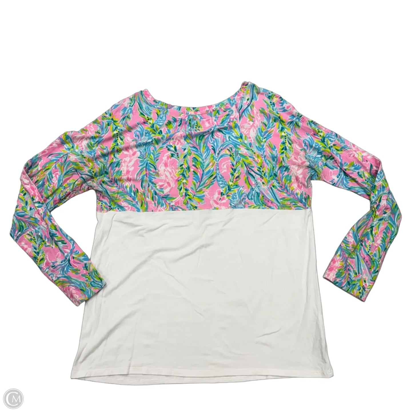 Top Long Sleeve Designer By Lilly Pulitzer In Pink & White, Size: M