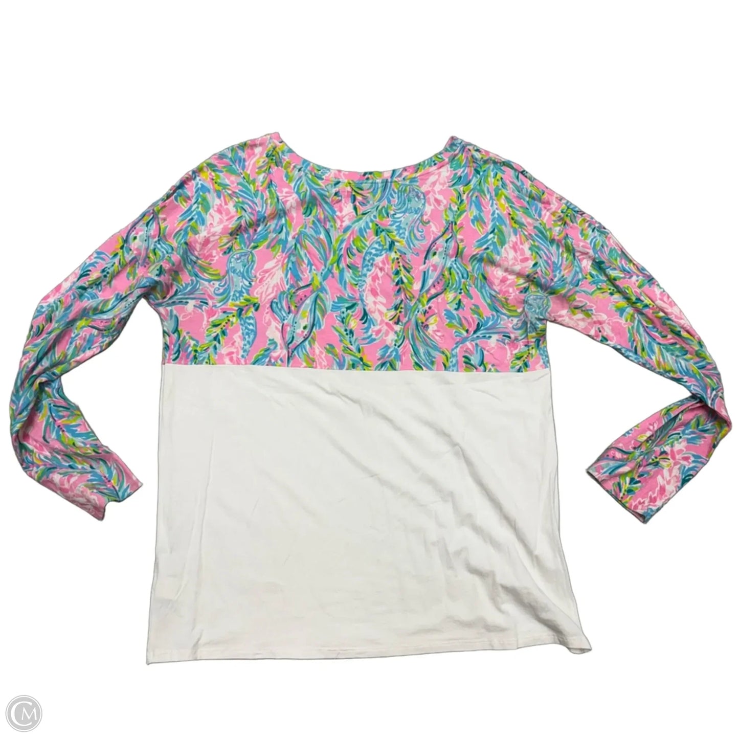 Top Long Sleeve Designer By Lilly Pulitzer In Pink & White, Size: M