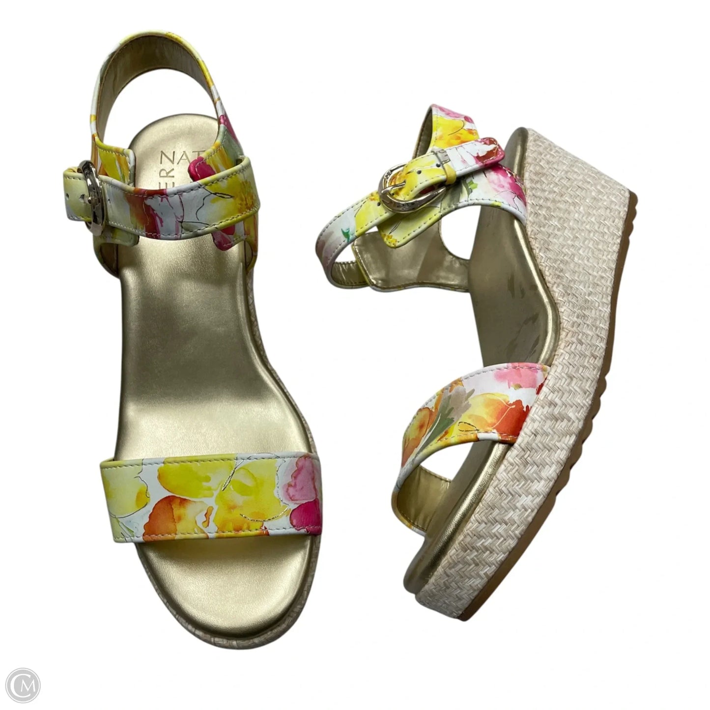 Sandals Heels Wedge By Naturalizer In Floral Print, Size: 10