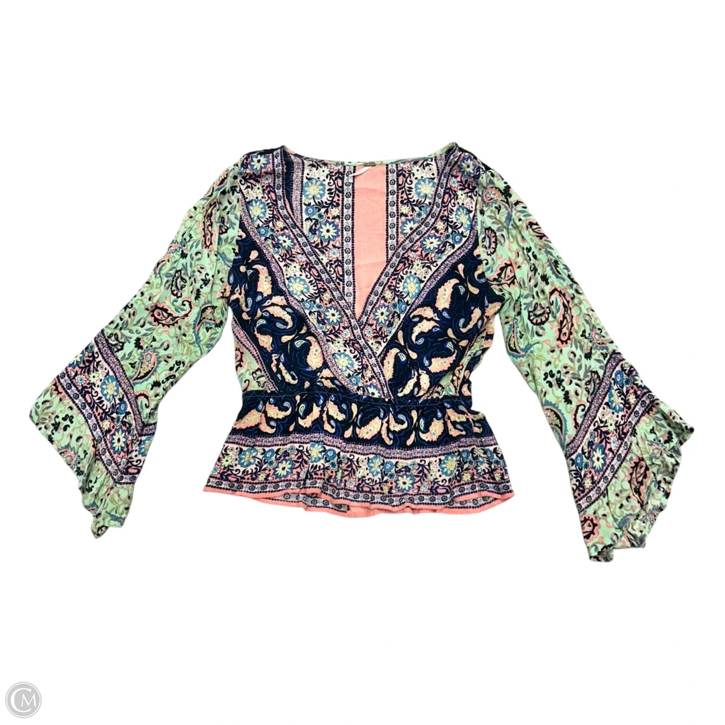 Top Long Sleeve By Free People In Blue & Pink, Size: M