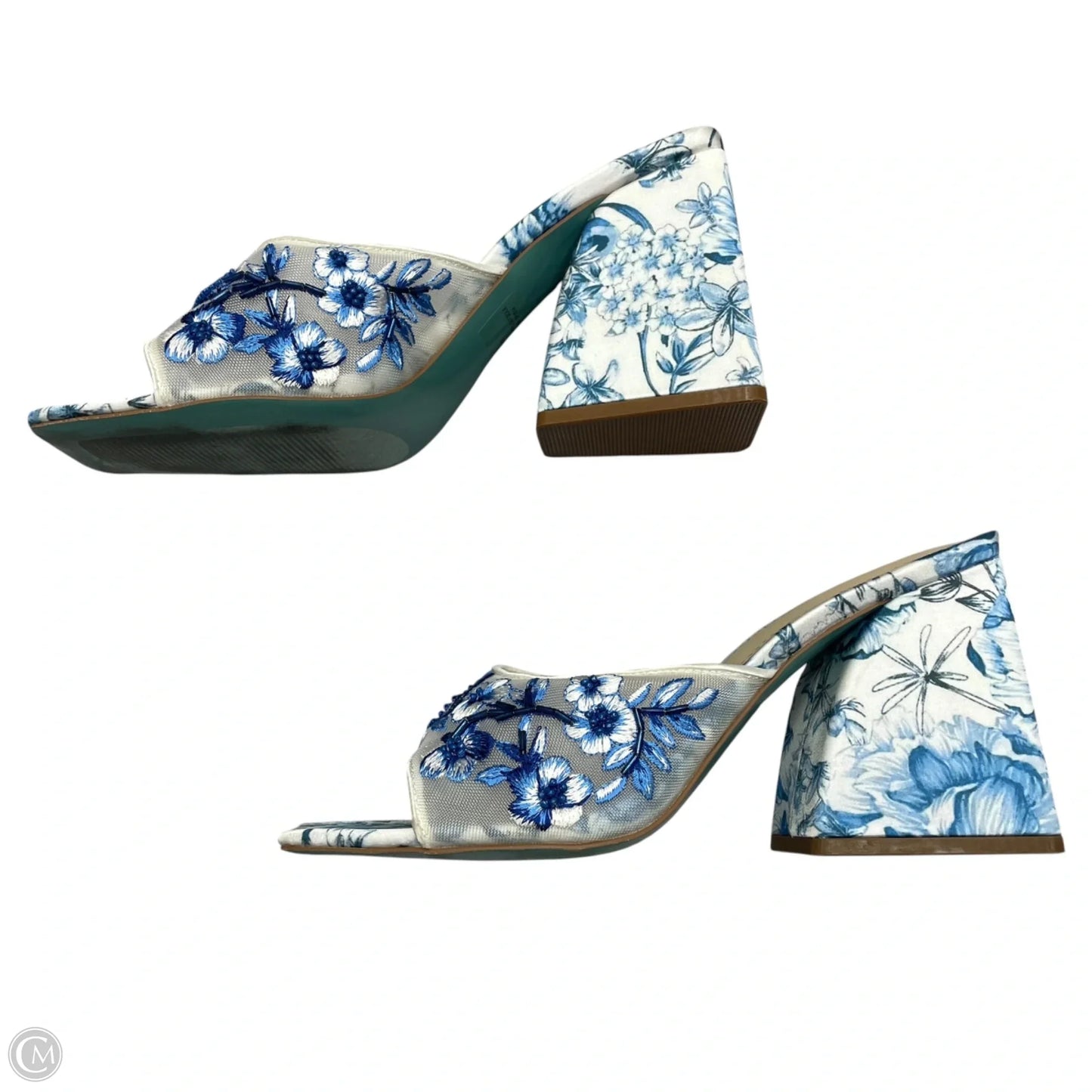 Sandals Heels Block By Betsey Johnson In Blue & White, Size: 8