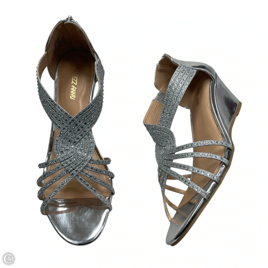 Sandals Heels Wedge By Pizz Annu In Silver, Size: 9