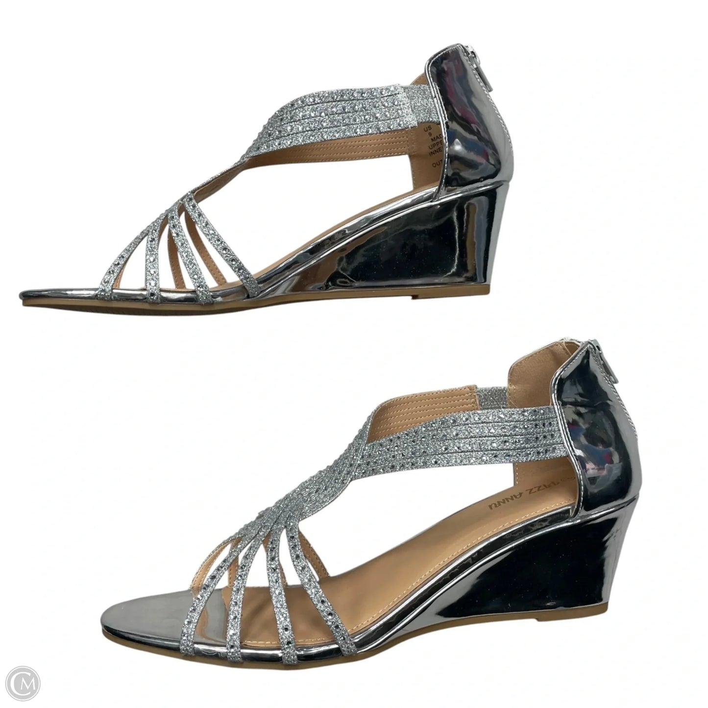 Sandals Heels Wedge By Pizz Annu In Silver, Size: 9