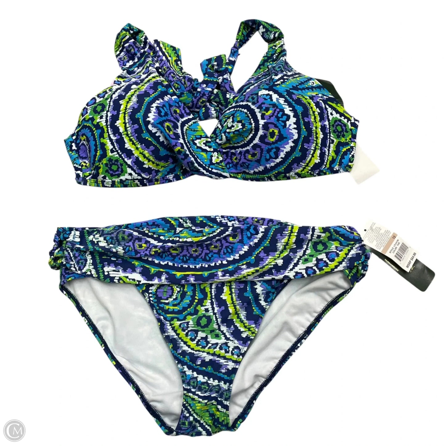 Swimsuit 2pc By Lauren By Ralph Lauren In Blue & Green, Size: L